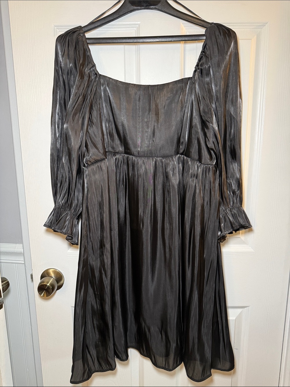 Baltic Born Satin Babydoll Dress XL NWT Charcoal Gray Square Neck Flowy Boho